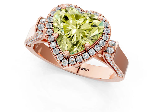 Rose gold Fancy Yellow Heart Cut Halo Round Diamond Twist Band with Four-Prong Setting_1