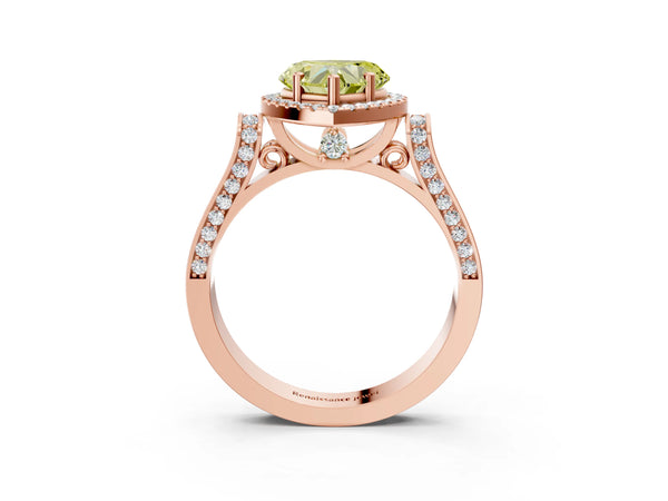 Rose gold Fancy Yellow Heart Cut Halo Round Diamond Twist Band with Four-Prong Setting