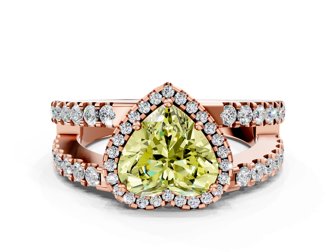 Rose gold Fancy Yellow Heart  Cut Halo Split Shank Diamond Ring with Four-Prong Setting_45