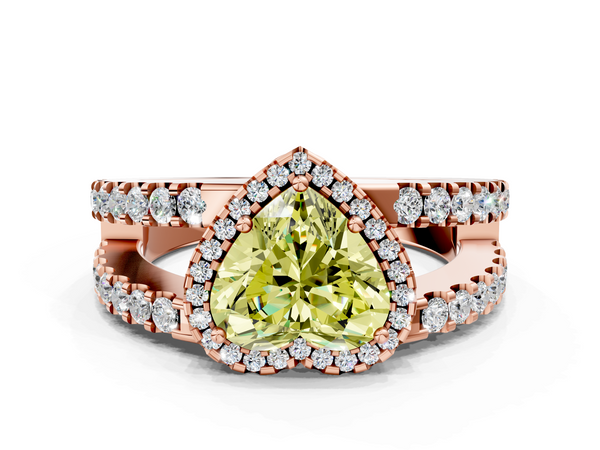 Rose gold Fancy Yellow Heart  Cut Halo Split Shank Diamond Ring with Four-Prong Setting