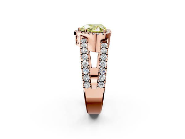 Rose gold Fancy Yellow Heart  Cut Halo Split Shank Diamond Ring with Four-Prong Setting