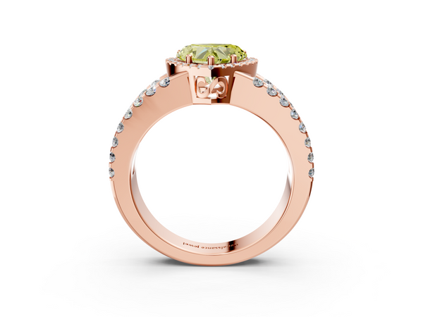 Rose gold Fancy Yellow Heart  Cut Halo Split Shank Diamond Ring with Four-Prong Setting