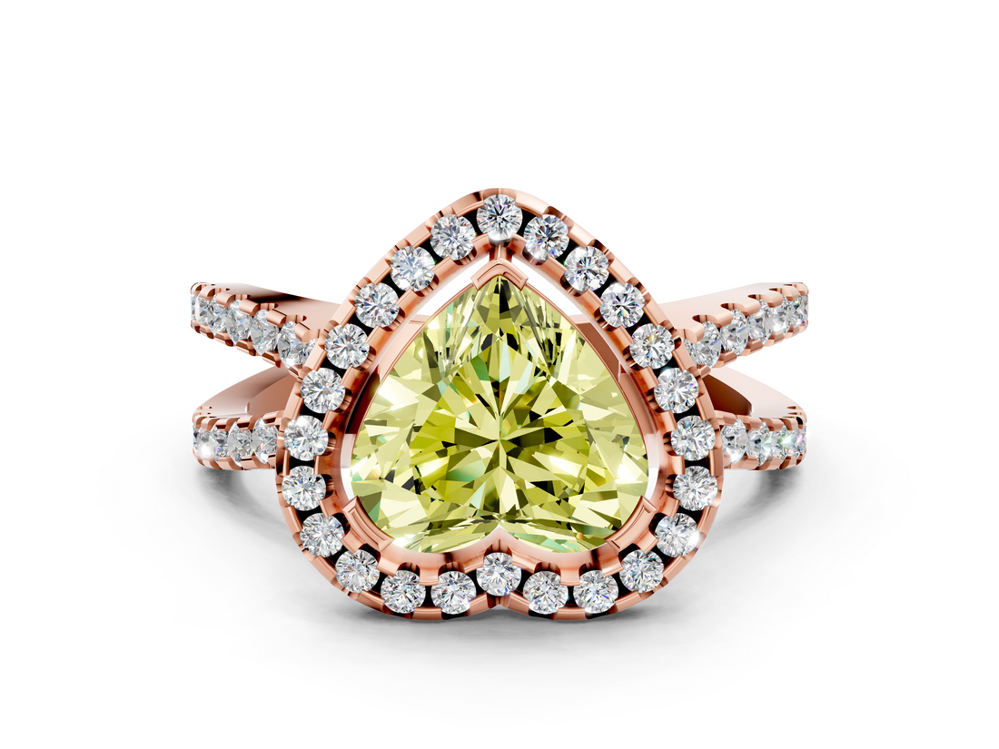 Rose gold Fancy Yellow Heart  Cut Halo Split Shank Pave Set Ring_64