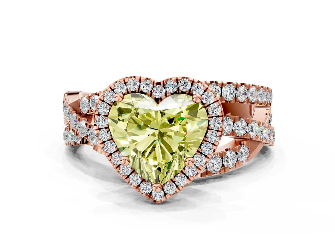 Rose gold Fancy Yellow Heart  Cut Halo Split Shank Prong Setting Ring_12