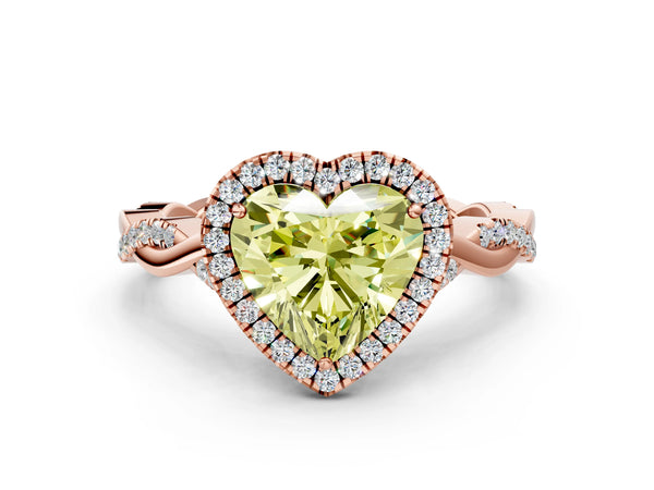 Rose gold Fancy Yellow Heart Cut Halo Twist Band with Four-Prong Setting