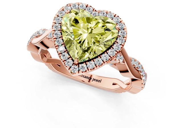 Rose gold Fancy Yellow Heart Cut Halo Twist Band with Four-Prong Setting