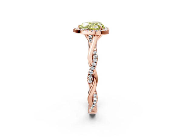 Rose gold Fancy Yellow Heart Cut Halo Twist Band with Four-Prong Setting