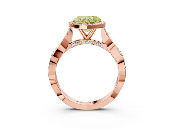 Rose gold Fancy Yellow Heart Cut Halo Twist Band with Four-Prong Setting