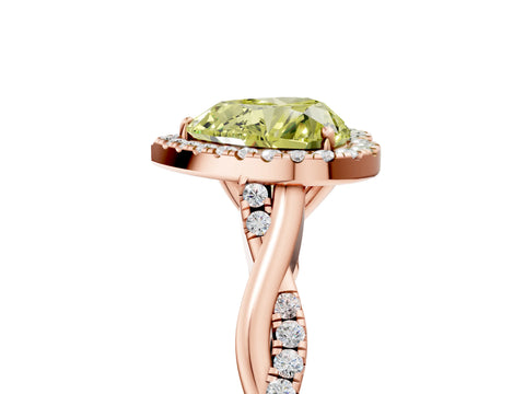 Rose gold Fancy Yellow Heart Cut Halo Twist Band with Four-Prong Setting_17