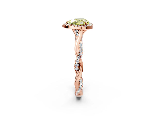 Rose gold Fancy Yellow Heart Cut Halo Twist Band with Four-Prong Setting