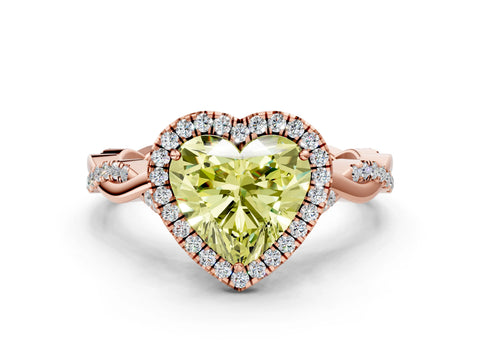 Rose gold Fancy Yellow Heart Cut Halo Twist Band with Four-Prong Setting