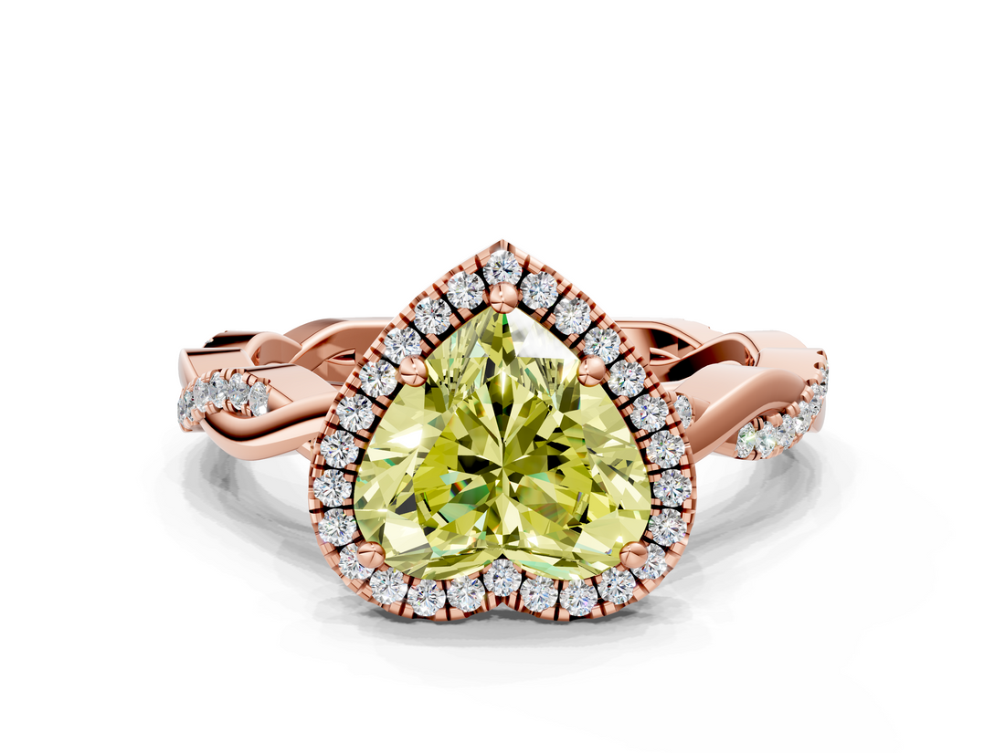 Rose gold Fancy Yellow Heart  Cut Halo Twisted Band Four-Prong Ring_20
