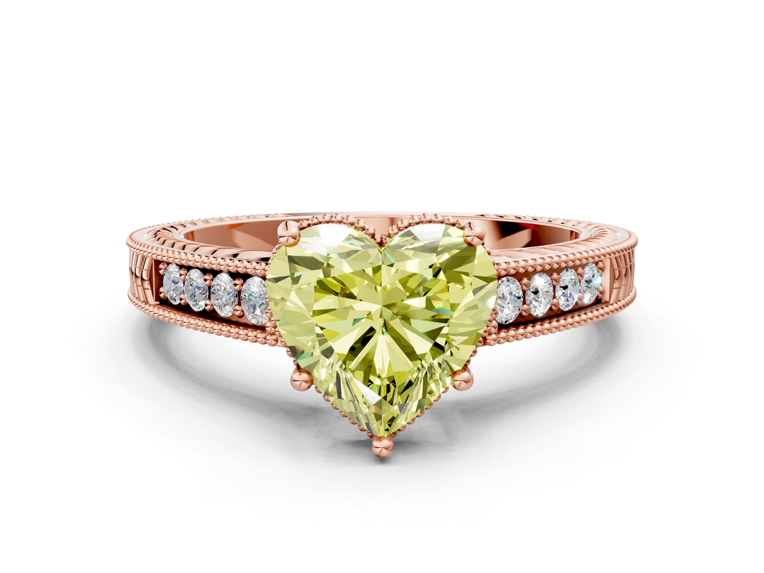 Rose gold Fancy Yellow Heart  Cut Milgrain Channel Set Engagement Ring with Solitaire Prong Setting_48