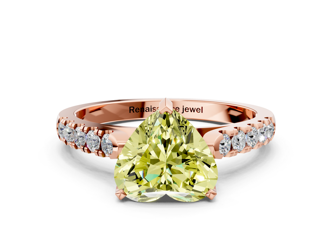 Rose gold Fancy Yellow Heart  Cut Pavé Band Solitaire Ring with Four-Prong Setting_39