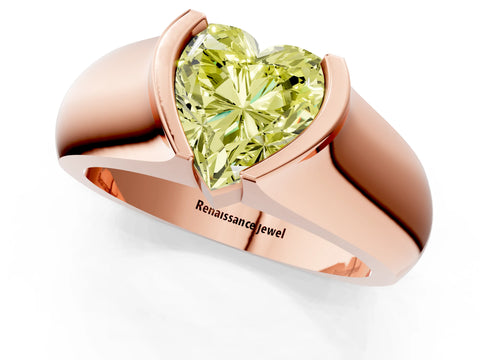 Rose gold Fancy Yellow Heart Cut Solitaire Bezel Set Diamond Ring with Wide Band_1