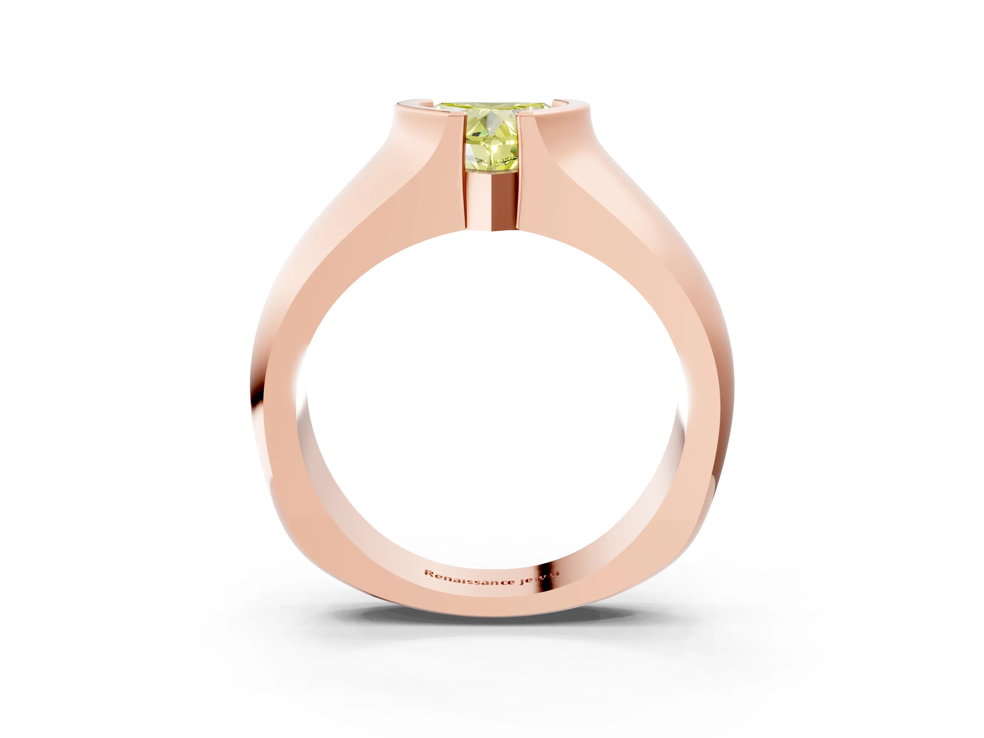 Rose gold Fancy Yellow Heart Cut Solitaire Bezel Set Diamond Ring with Wide Band_3