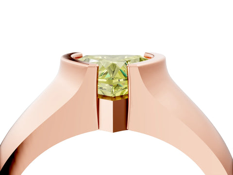 Rose gold Fancy Yellow Heart Cut Solitaire Bezel Set Diamond Ring with Wide Band_4