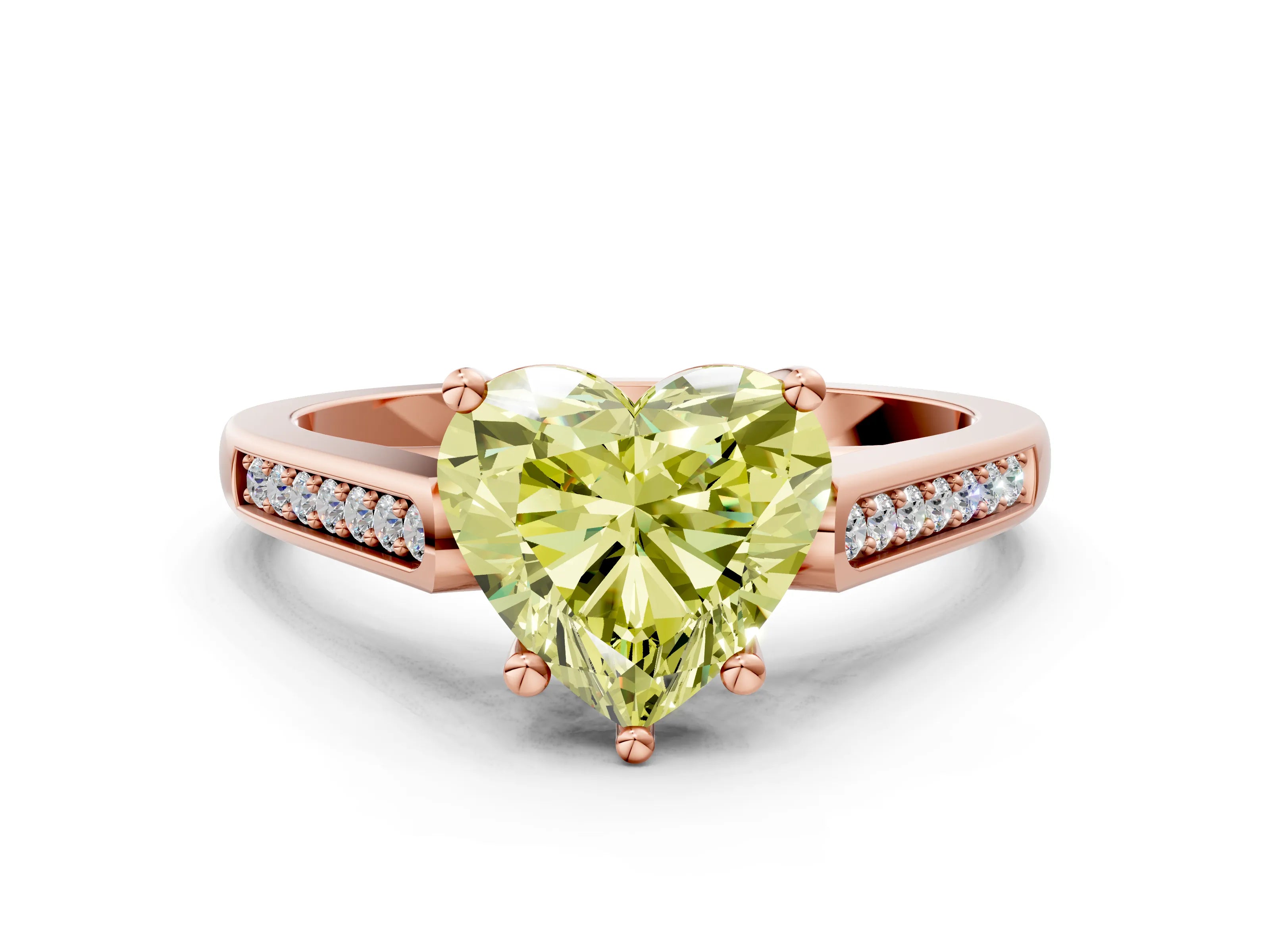 Rose gold Fancy Yellow Heart Cut Solitaire Cathedral Diamond Engagement Ring with Channel-Set Band and Four-Prong Setting_3