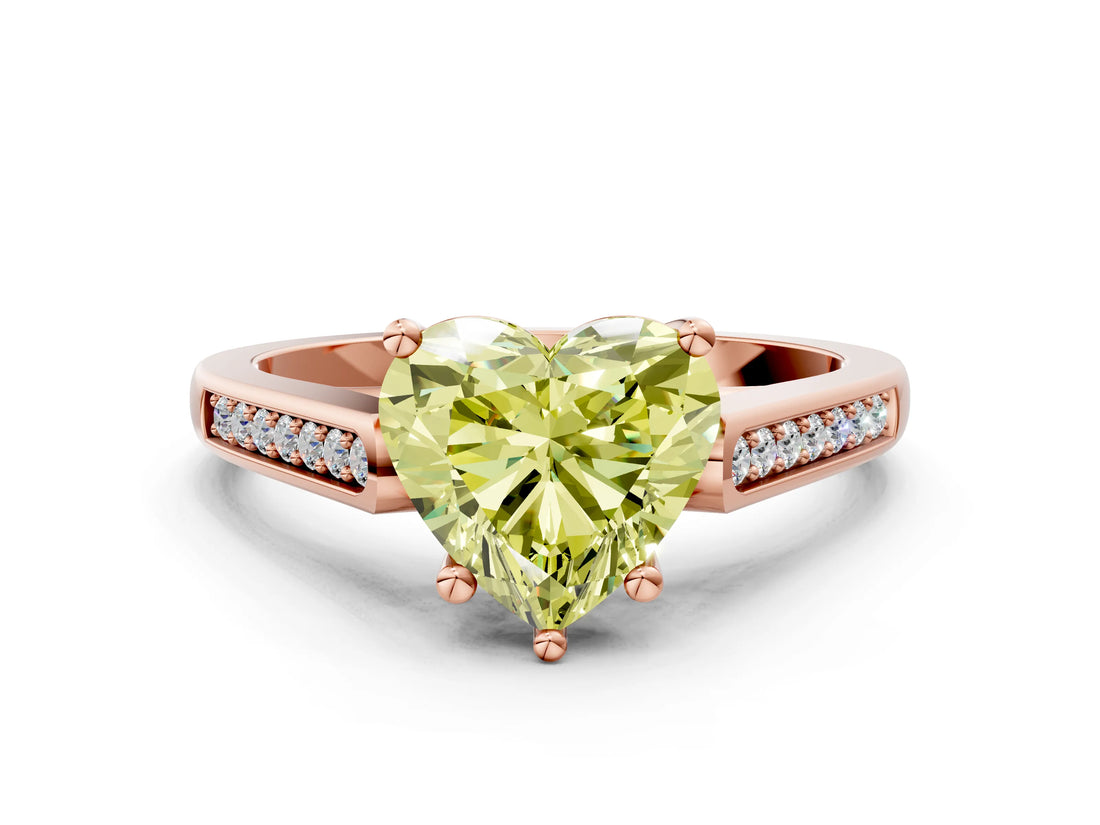 Rose gold Fancy Yellow Heart Cut Solitaire Cathedral Diamond Engagement Ring with Channel-Set Band and Four-Prong Setting_3