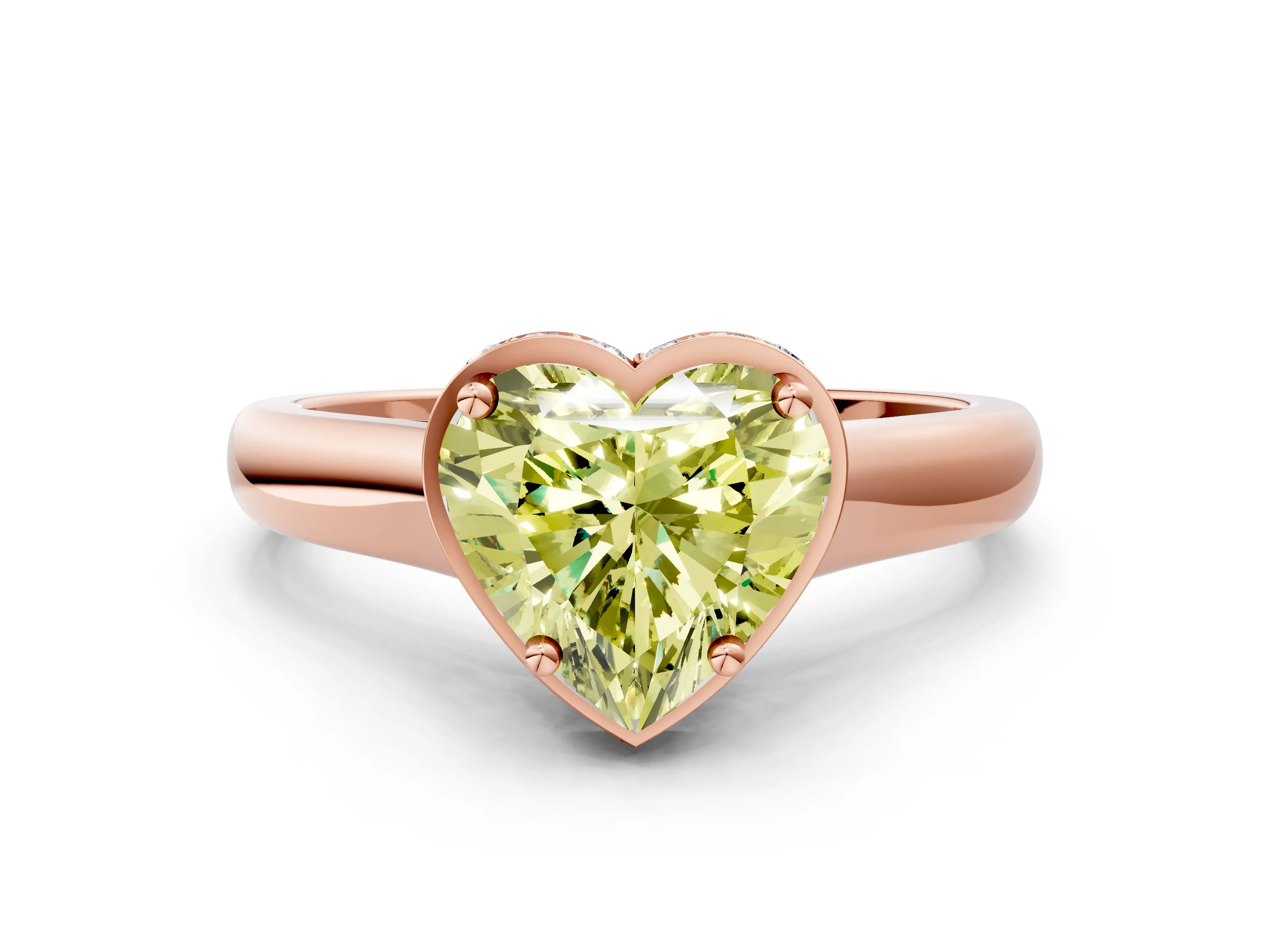 Rose gold Fancy Yellow Heart Cut Solitaire Diamond Engagement Ring with Four-Prong Setting and Tapered Band