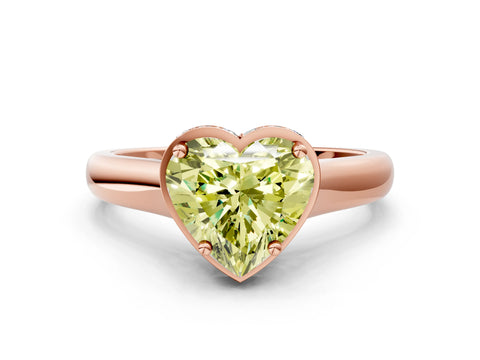Rose gold Fancy Yellow Heart Cut Solitaire Diamond Engagement Ring with Four-Prong Setting and Tapered Band