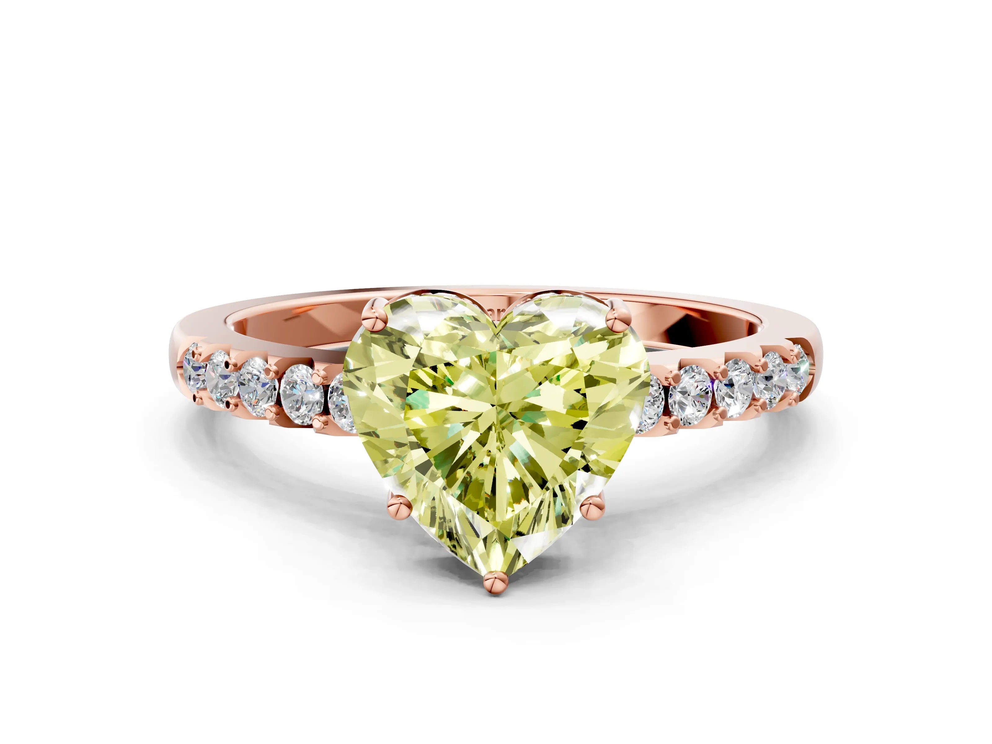 Rose gold Fancy Yellow Heart Cut Solitaire Diamond Engagement Ring with Pavé Band and Six-Prong Setting_12