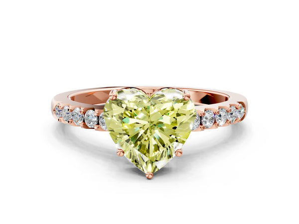 Rose gold Fancy Yellow Heart Cut Solitaire Diamond Engagement Ring with Pavé Band and Six-Prong Setting