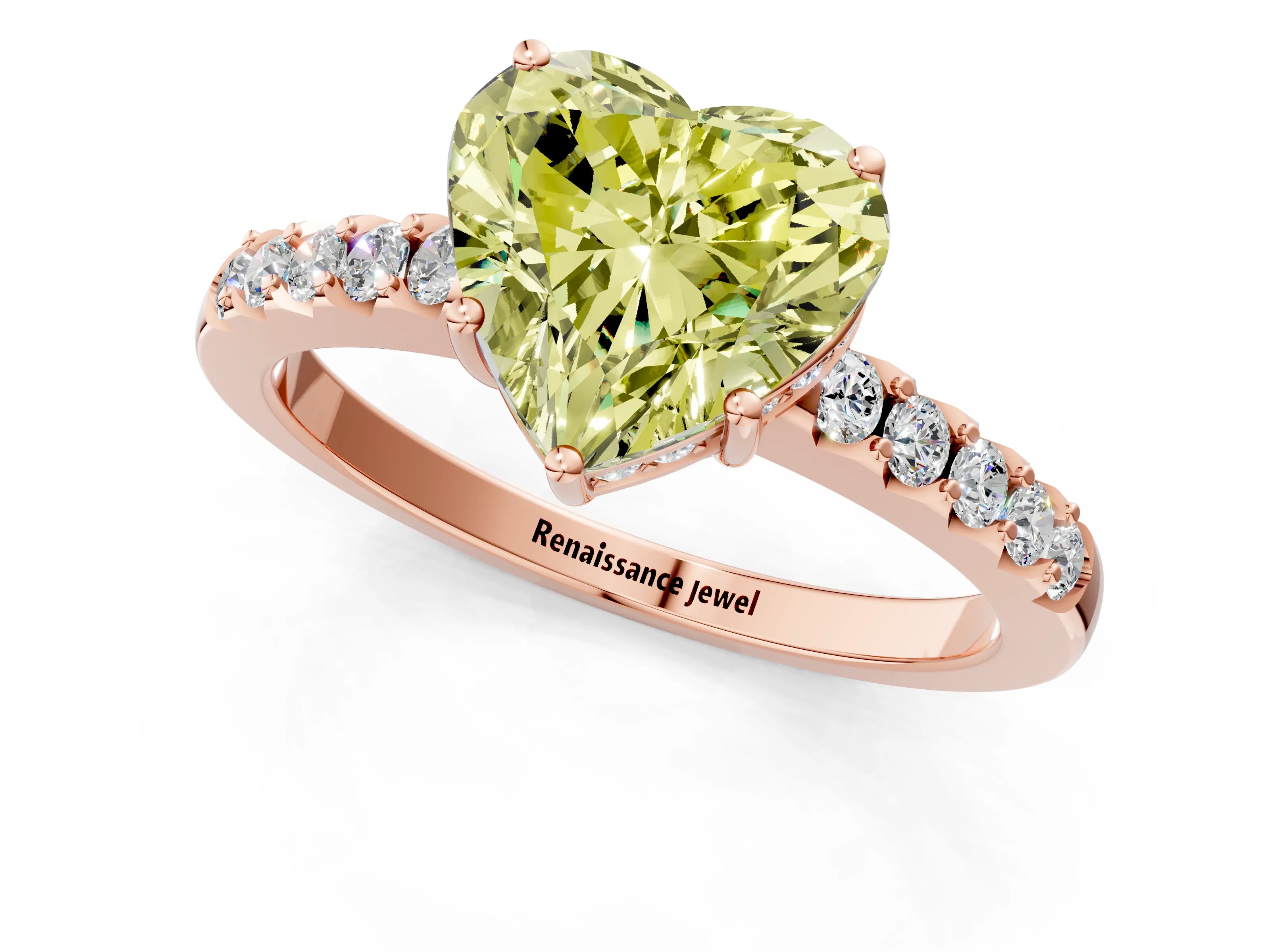 Rose gold Fancy Yellow Heart Cut Solitaire Diamond Engagement Ring with Pavé Band and Six-Prong Setting_13
