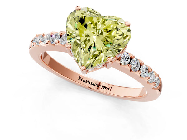 Rose gold Fancy Yellow Heart Cut Solitaire Diamond Engagement Ring with Pavé Band and Six-Prong Setting