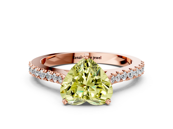 Rose gold Fancy Yellow Heart  Cut Solitaire Diamond Engagement Ring with Pave Band and Four-Prong Setting