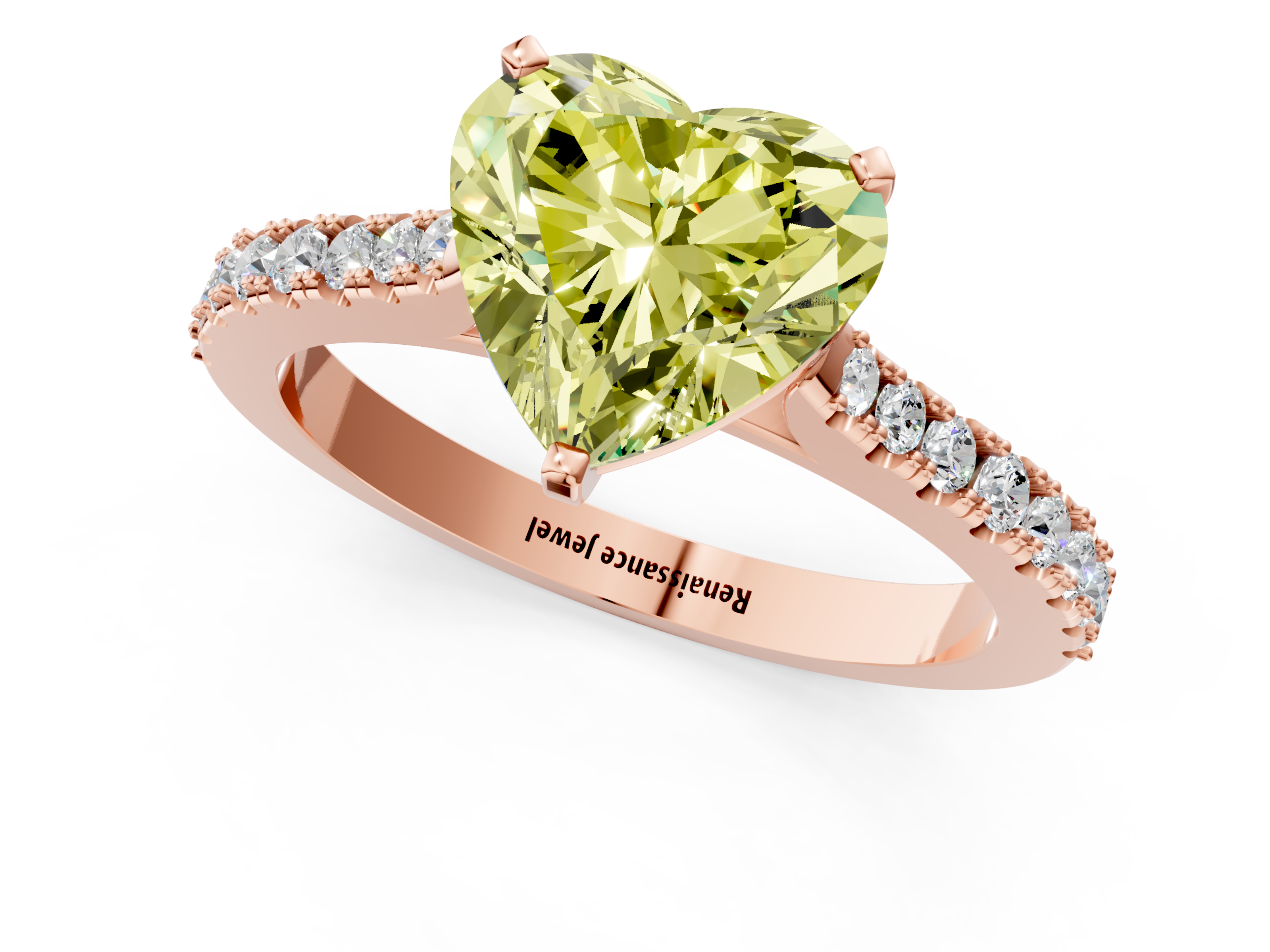 Rose gold Fancy Yellow Heart  Cut Solitaire Diamond Engagement Ring with Pave Band and Four-Prong Setting_165