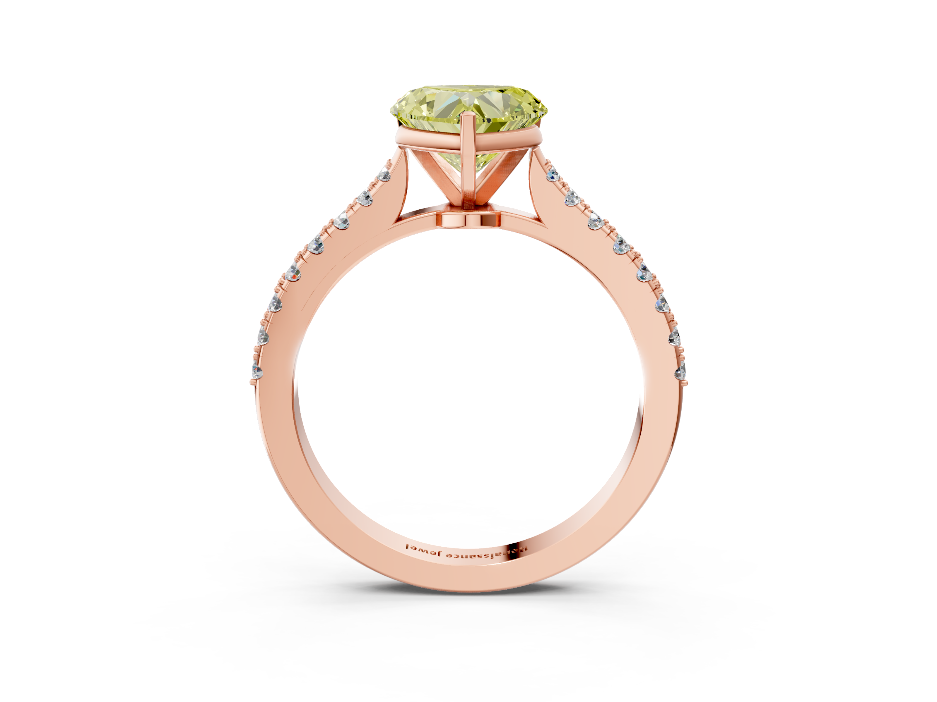 Rose gold Fancy Yellow Heart  Cut Solitaire Diamond Engagement Ring with Pave Band and Four-Prong Setting_167