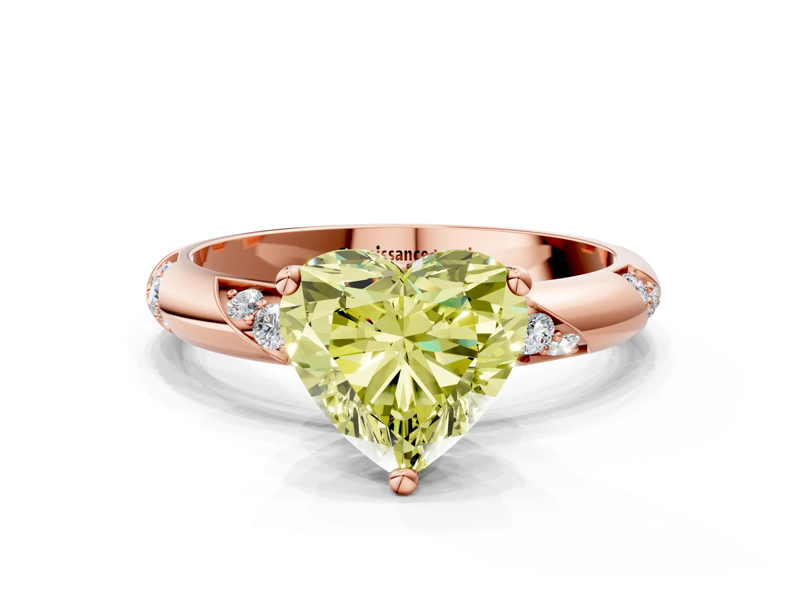 Rose gold Fancy Yellow Heart Cut Solitaire Diamond Engagement Ring with Twisted Pave Band and Four-Prong Setting_3