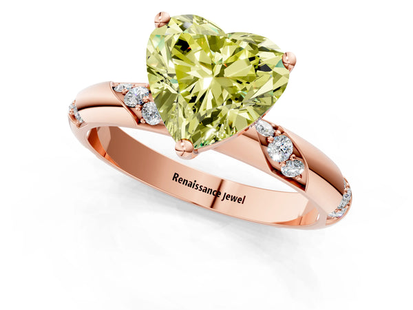 Rose gold Fancy Yellow Heart Cut Solitaire Diamond Engagement Ring with Twisted Pave Band and Four-Prong Setting