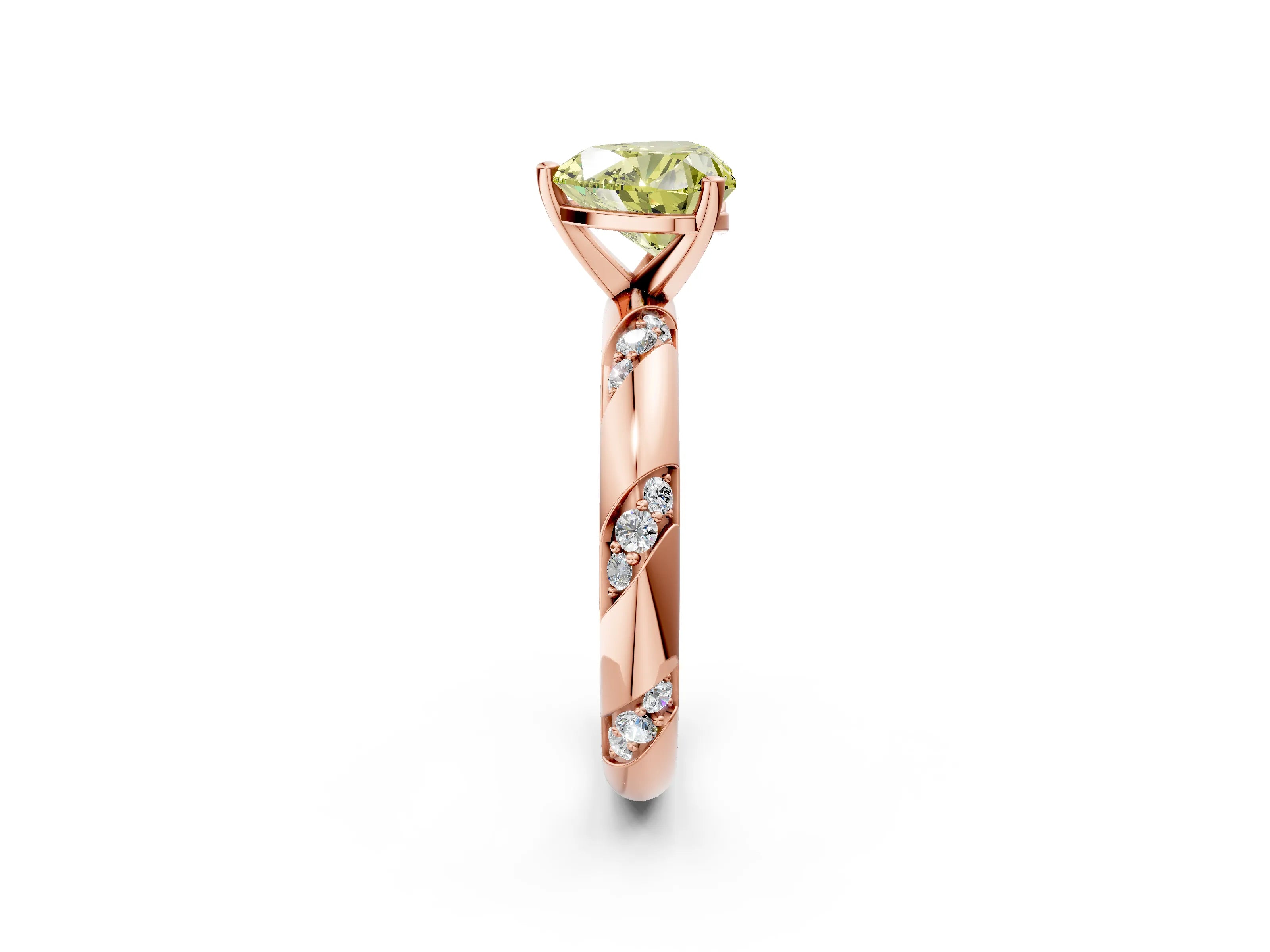 Rose gold Fancy Yellow Heart Cut Solitaire Diamond Engagement Ring with Twisted Pave Band and Four-Prong Setting_5
