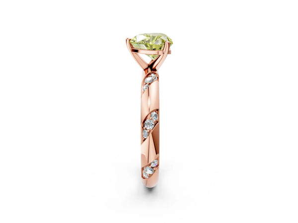 Rose gold Fancy Yellow Heart Cut Solitaire Diamond Engagement Ring with Twisted Pave Band and Four-Prong Setting