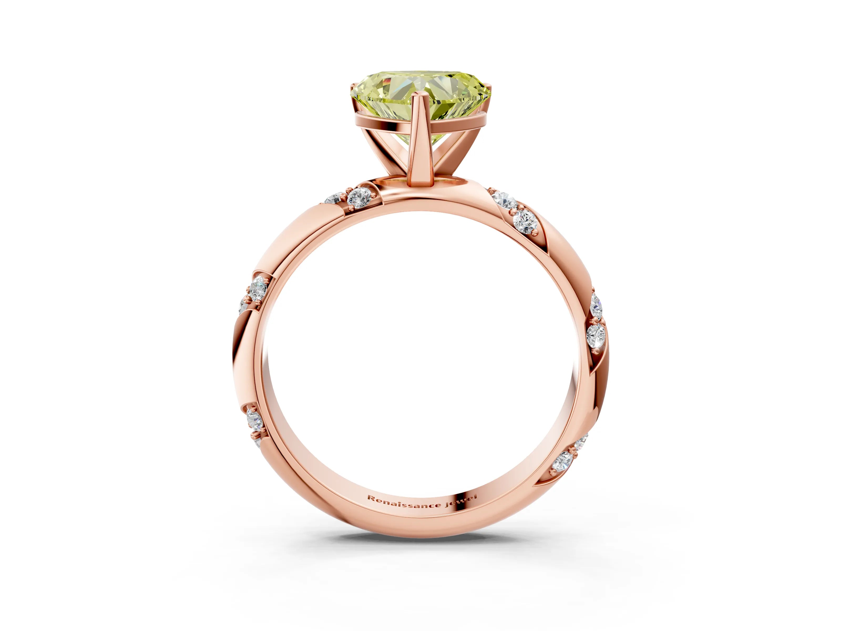 Rose gold Fancy Yellow Heart Cut Solitaire Diamond Engagement Ring with Twisted Pave Band and Four-Prong Setting_6