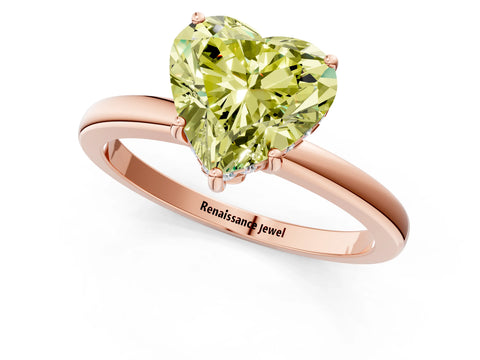 Rose gold Fancy Yellow Heart Cut Solitaire Diamond Ring with Prong Setting and Plain Band_1