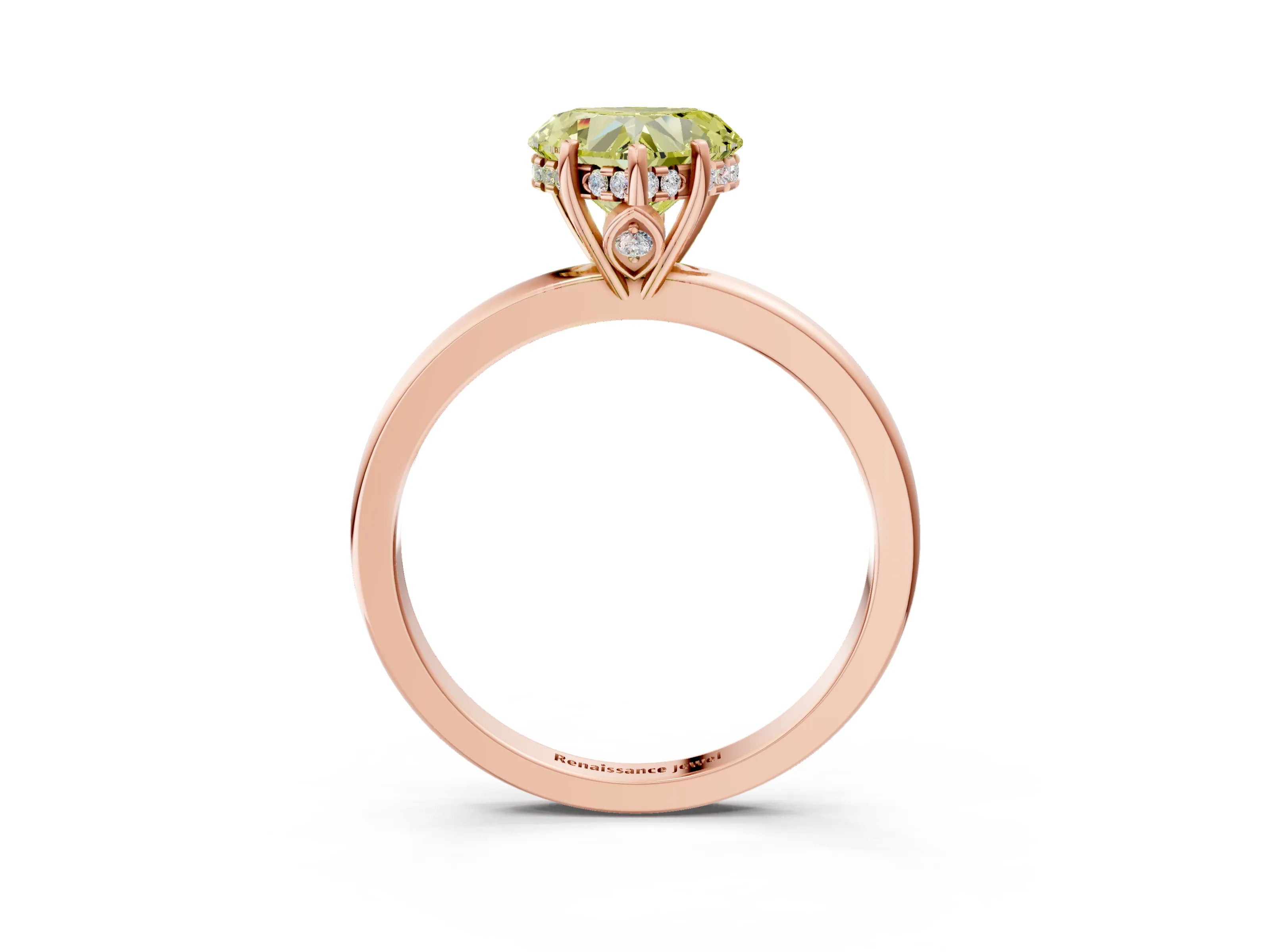 Rose gold Fancy Yellow Heart Cut Solitaire Diamond Ring with Prong Setting and Plain Band_3