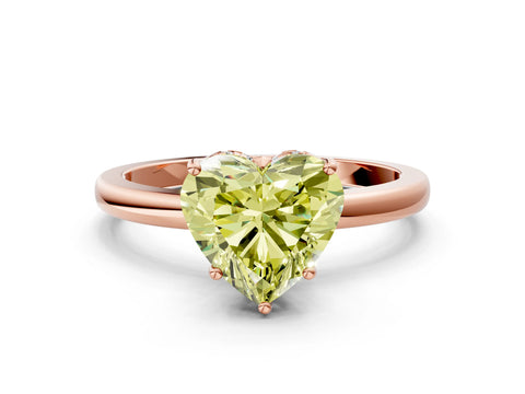 Rose gold Fancy Yellow Heart Cut Solitaire Diamond Ring with Prong Setting and Plain Band