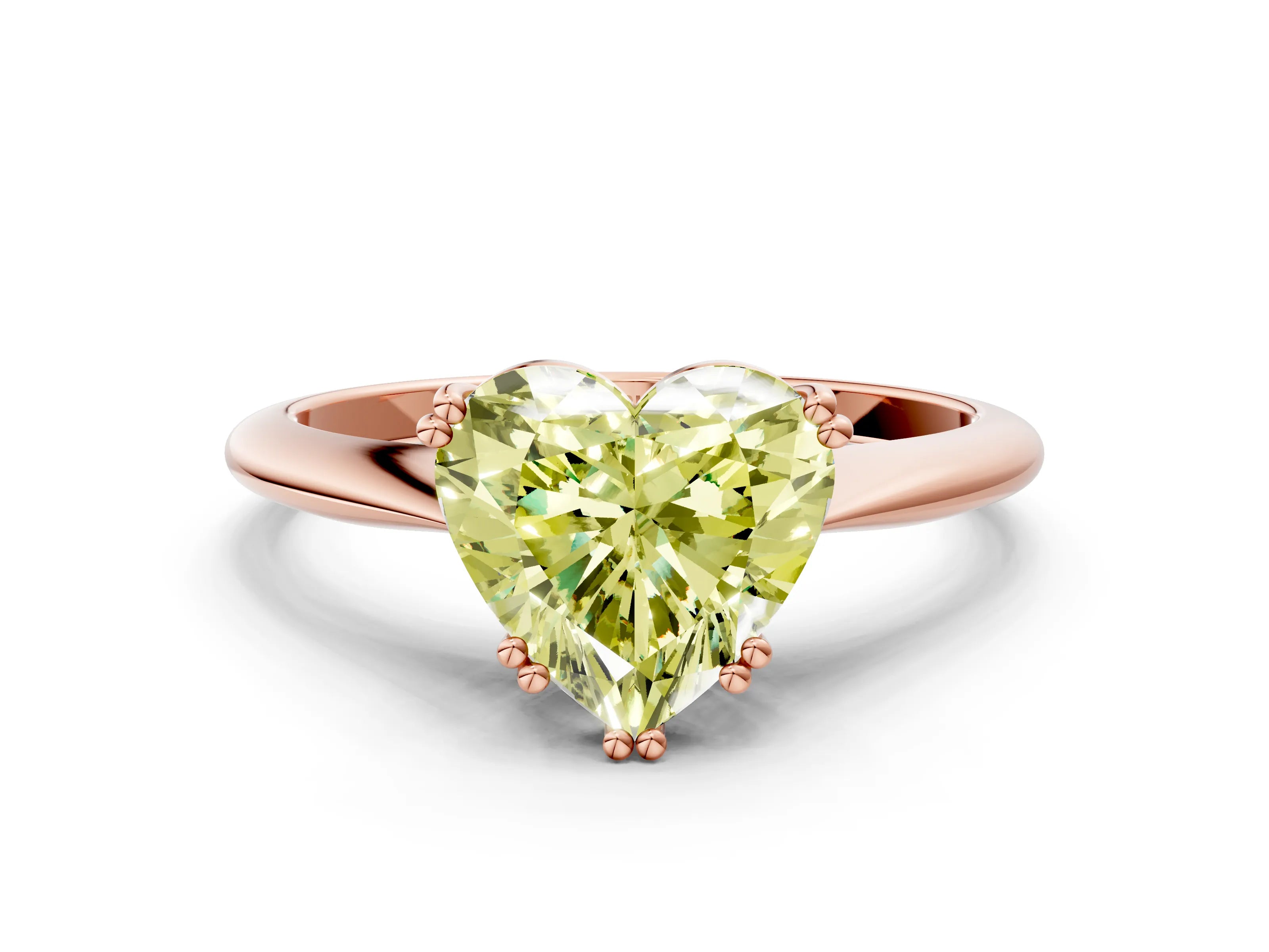 Rose gold Fancy Yellow Heart Cut Solitaire Diamond Ring with Six-Prong Setting and Classic Band
