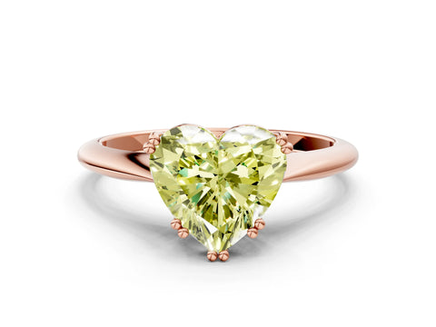 Rose gold Fancy Yellow Heart Cut Solitaire Diamond Ring with Six-Prong Setting and Classic Band