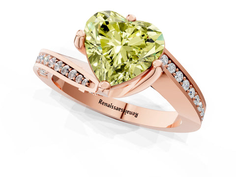 Rose gold Fancy Yellow Heart Cut Solitaire Diamond Twist Band with Pavé Setting and Four-Prong Setting_1