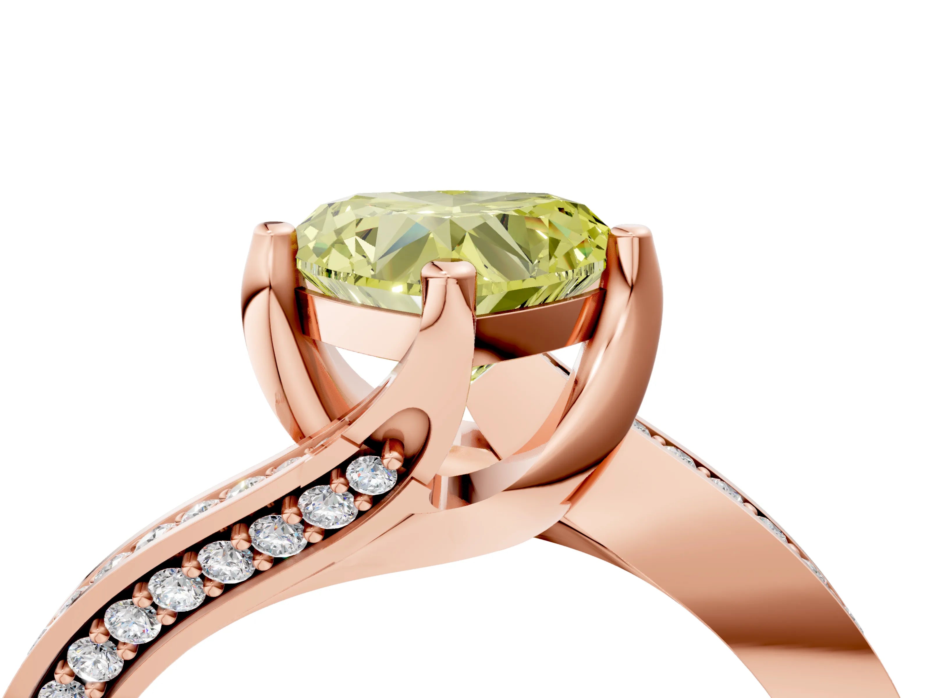 Rose gold Fancy Yellow Heart Cut Solitaire Diamond Twist Band with Pavé Setting and Four-Prong Setting_4