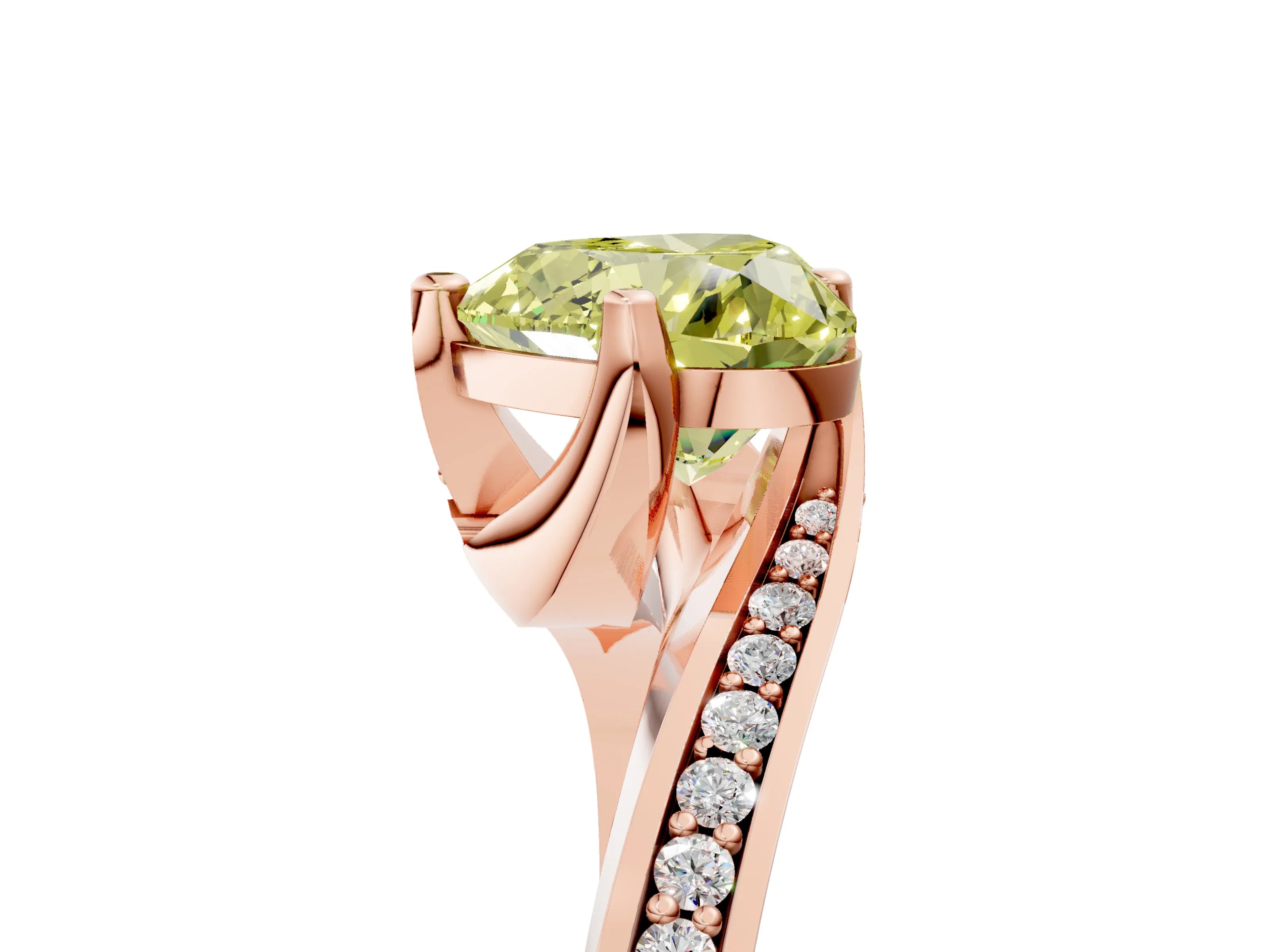 Rose gold Fancy Yellow Heart Cut Solitaire Diamond Twist Band with Pavé Setting and Four-Prong Setting_5