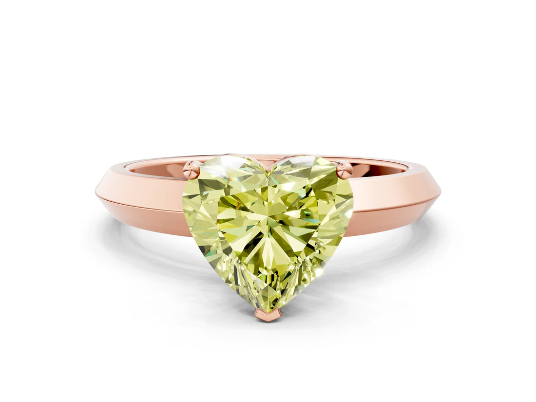 Rose gold Fancy Yellow Heart  Cut Solitaire Engagement Ring with Flat Band and Four-Prong Setting