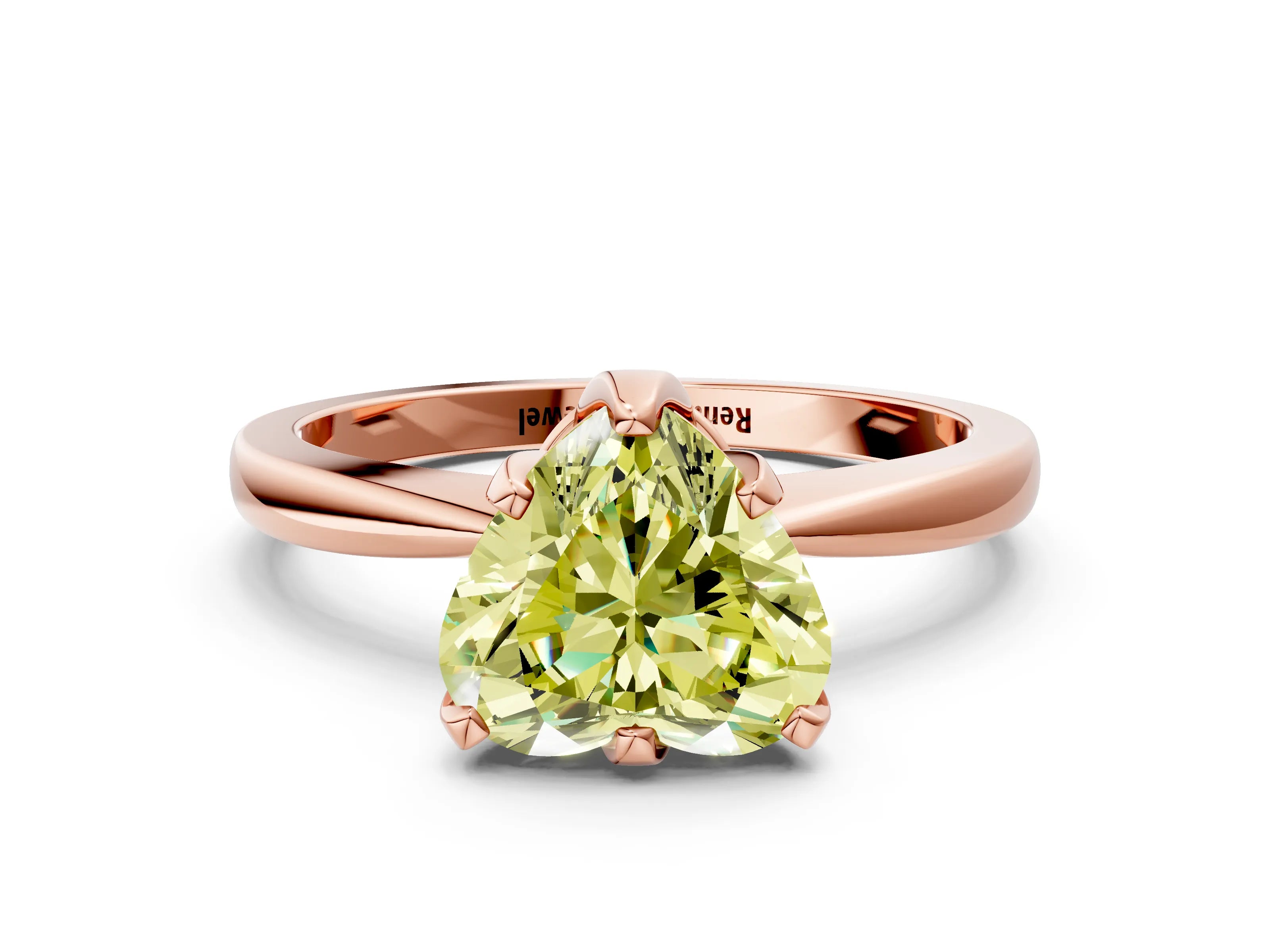 Rose gold Fancy Yellow Heart Cut Solitaire Engagement Ring with Six-Prong Setting and Tapered Band