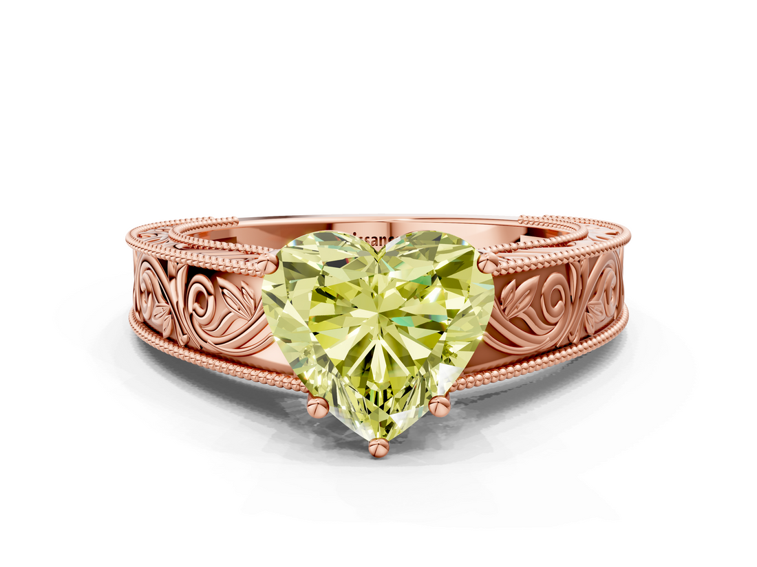 Rose gold Fancy Yellow Heart  Cut Solitaire Engraved Band with Four-Prong Setting_59
