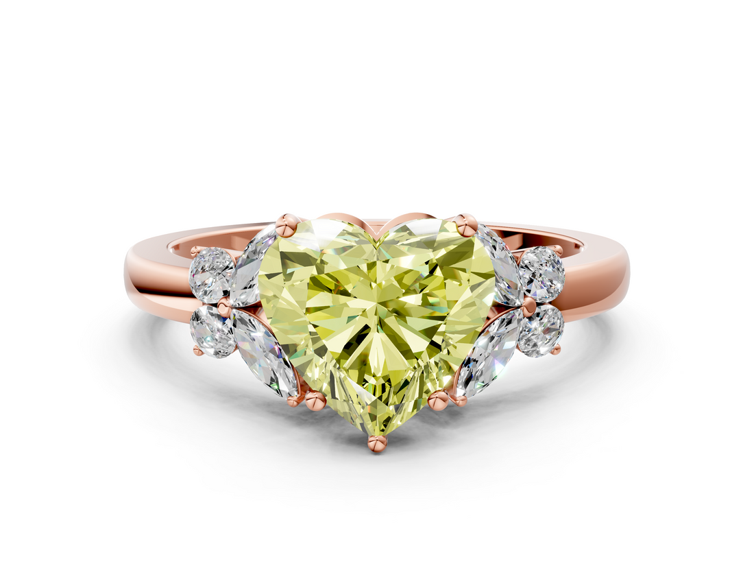 Rose gold Fancy Yellow Heart  Cut Solitaire Floral Diamond Ring with Four-Prong Setting_36