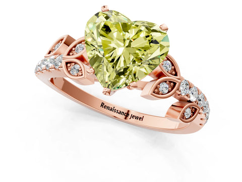 Rose gold Fancy Yellow Heart Cut Solitaire Leaf-Inspired Diamond Ring with Pavé Band and Four-Prong Setting_1